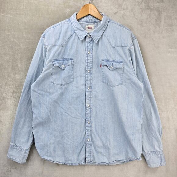 Levi's Other - Levis Western Pearl Snap Denim Shirt Mens XXL Blue Cotton Long Sleeve Cowboy